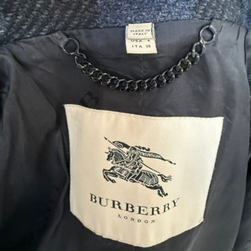 Burberry London Wool Plaid Coat 4 Navy Minimalist Quiet Luxury Feminine Chic - Picture 6 of 10